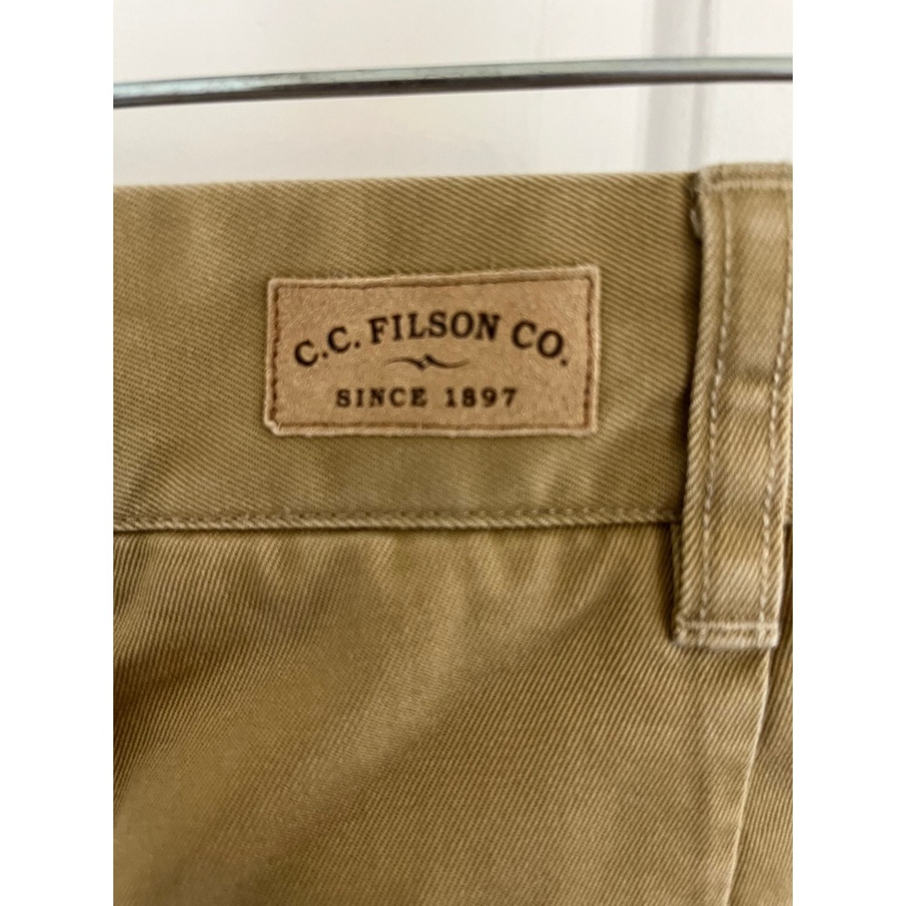 Filson Mens Pleated Chino Trousers Khaki Tan Cotton Twill - Picture 5 of 7